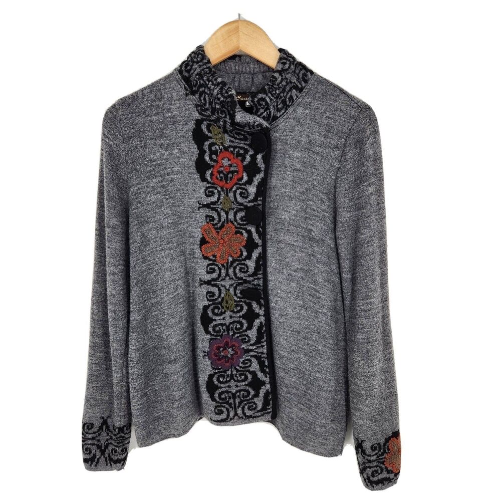Caamano Womens Two Button Cardigan Sweater 100% Alpaca Embroidered Flowers Small